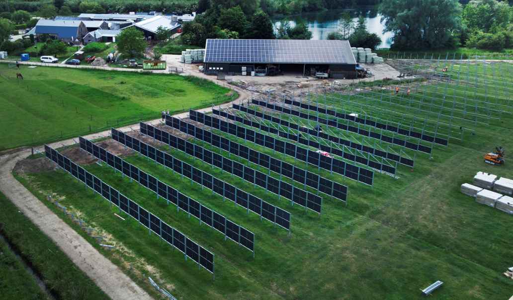 De verticale zonnepanelen op het land van Gijs de Raad in Culemborg.